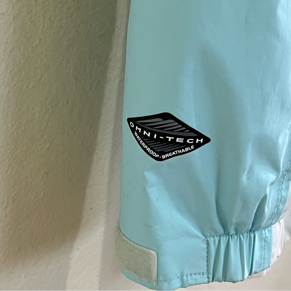 Women’s Columbia Arcadi II Rain Jacket Aqua Haze and White Color Size Large - Picture 8 of 16
